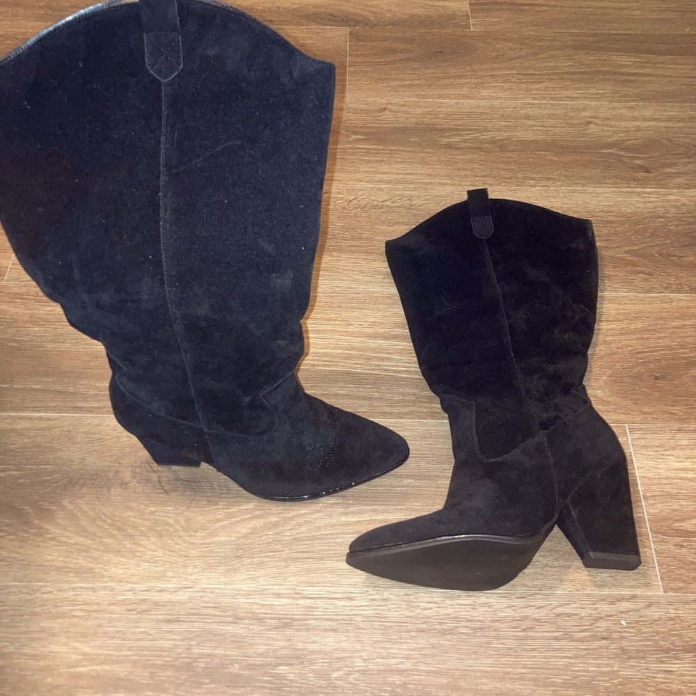 Black suede cowboy boots (size 12)
